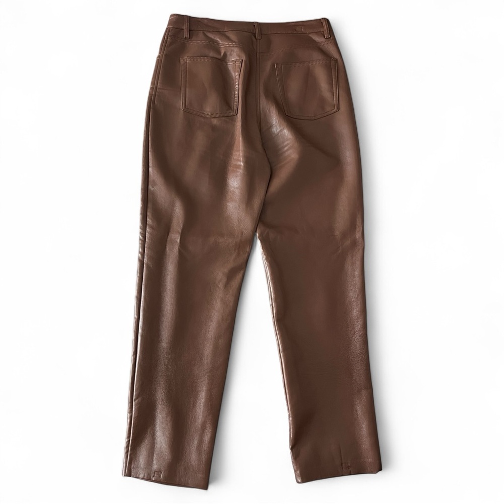 Aritzia Wilfred Melina Pant High Waisted Vegan Leather Cognac Brown Trousers - Picture 3 of 5